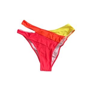 Popvil Women's Swimsuit Bikini Bottoms Large Cutout Neon Multi‎ Color NWT